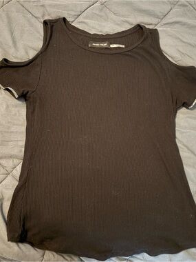 Ivanka Trump Black Ribbed Cold-Shoulder Tank Top